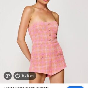 Line & Dot Pink Strapless Tweed Dress